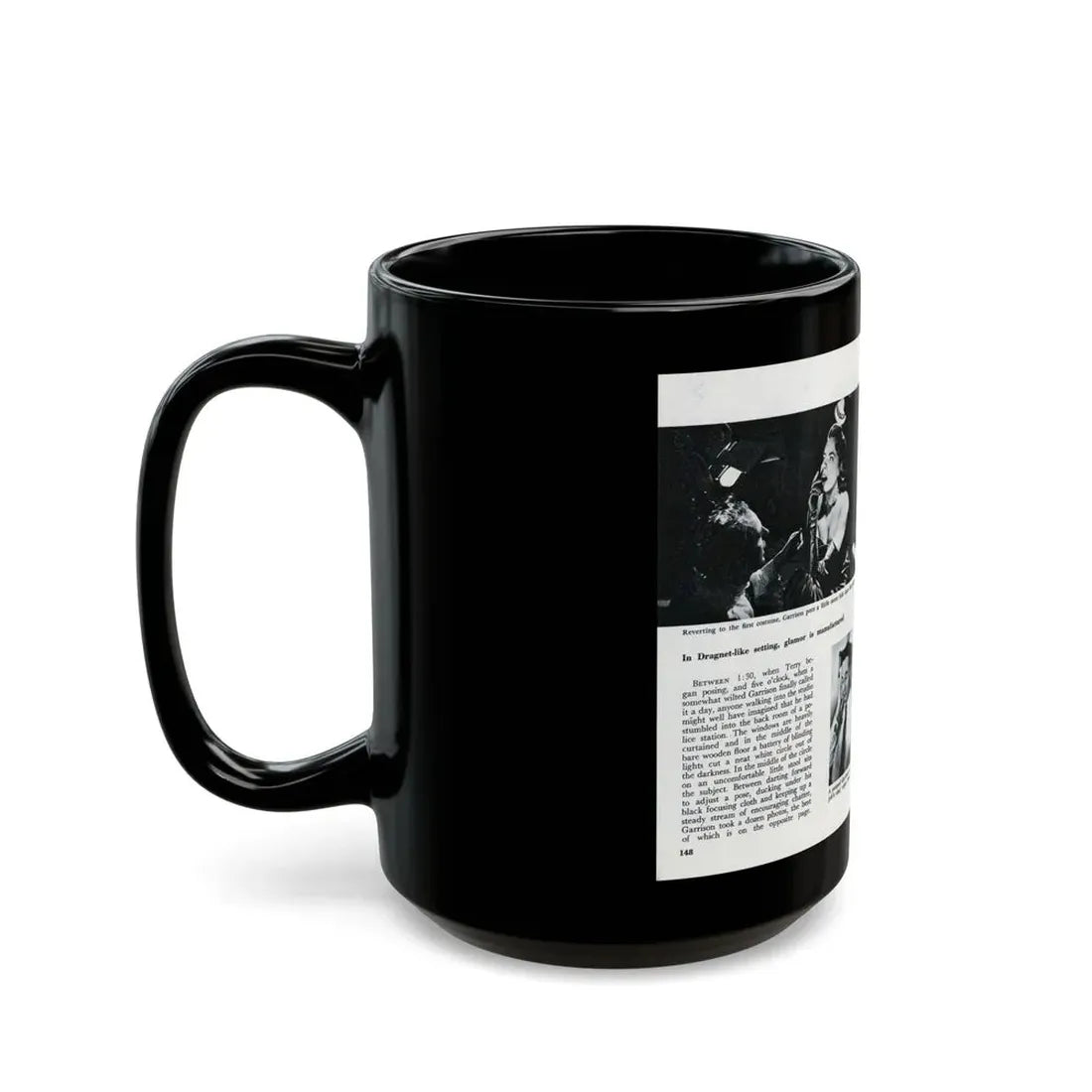Terry Moore #644 [Pages 148 & 149] Pages 5 & 6 of 6+3 B&W Photos, Brief Paragraph & Captions from Pageant Digest Mag. July '55 (Vintage Female Icon) Black Coffee Mug - Go Mug Yourself