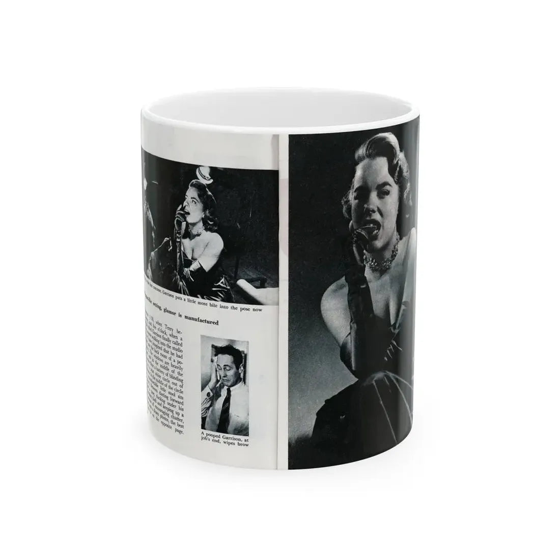 Terry Moore #644 [Pages 148 & 149] Pages 5 & 6 of 6+3 B&W Photos, Brief Paragraph & Captions from Pageant Digest Mag. July '55 (Vintage Female Icon) White Coffee Mug 11oz - Go Mug Yourself