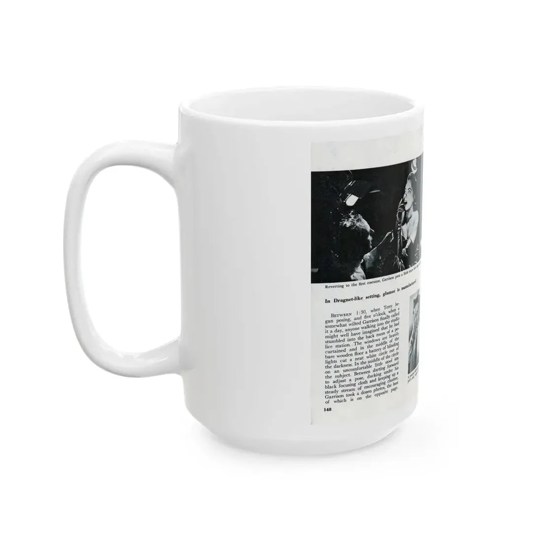 Terry Moore #644 [Pages 148 & 149] Pages 5 & 6 of 6+3 B&W Photos, Brief Paragraph & Captions from Pageant Digest Mag. July '55 (Vintage Female Icon) White Coffee Mug - Go Mug Yourself