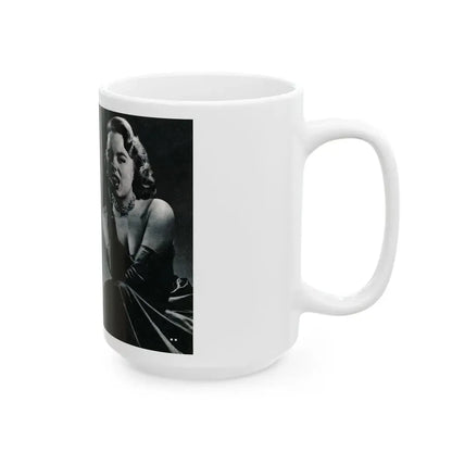 Terry Moore #644 [Pages 148 & 149] Pages 5 & 6 of 6+3 B&W Photos, Brief Paragraph & Captions from Pageant Digest Mag. July '55 (Vintage Female Icon) White Coffee Mug - Go Mug Yourself