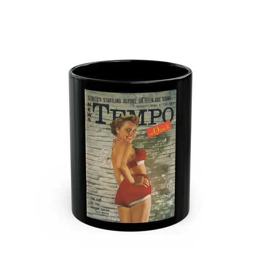 Terry Moore #647 - Terry on Cover of Tempo Pocket Mag. 4-4-1955 in Color (Vintage Female Icon) Black Coffee Mug 11oz - Go Mug Yourself