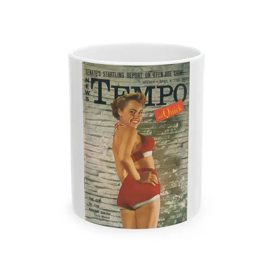 Terry Moore #647 - Terry on Cover of Tempo Pocket Mag. 4-4-1955 in Color (Vintage Female Icon) White Coffee Mug 11oz - Go Mug Yourself