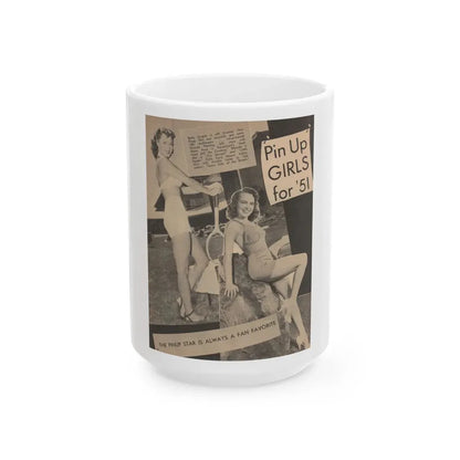 Terry Moore #648 - 8x10.5 B&W Magazine Pin-Up from 1951 with, Rhonda Fleming on the left (Vintage Female Icon) White Coffee Mug 15oz - Go Mug Yourself