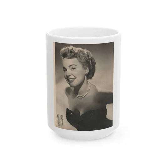 Terry Moore #649 - 8x10.5 1 B&W Magazine Glamour Portrait Photo Circa 1953 (Vintage Female Icon) White Coffee Mug 15oz - Go Mug Yourself