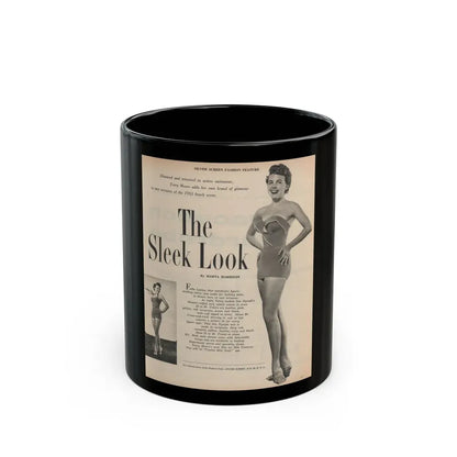 Terry Moore #650 - 8x10.5 Magazine Pin-Up Page with, 1 B&W Small Left Photo & Right large B&W Photo (Vintage Female Icon) Black Coffee Mug 11oz - Go Mug Yourself
