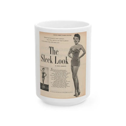 Terry Moore #650 - 8x10.5 Magazine Pin-Up Page with, 1 B&W Small Left Photo & Right large B&W Photo (Vintage Female Icon) White Coffee Mug 15oz - Go Mug Yourself