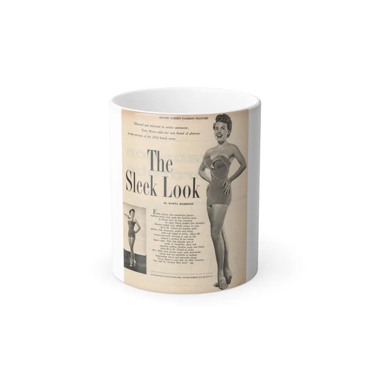 Terry Moore #650 - 8x10.5 Magazine Pin-Up Page with, 1 B&W Small Left Photo & Right large B&W Photo (Vintage Female Icons) Color Changing Mug 11oz-11oz-Go Mug Yourself