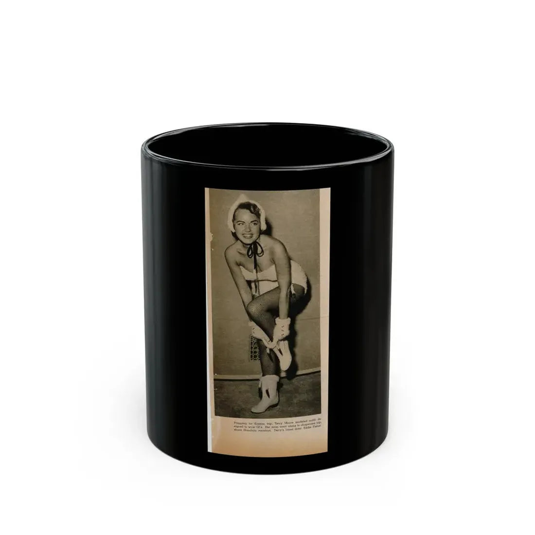 Terry Moore #652 - B&W Magazine Photo Clipping Circa 50's (Vintage Female Icon) Black Coffee Mug 11oz - Go Mug Yourself