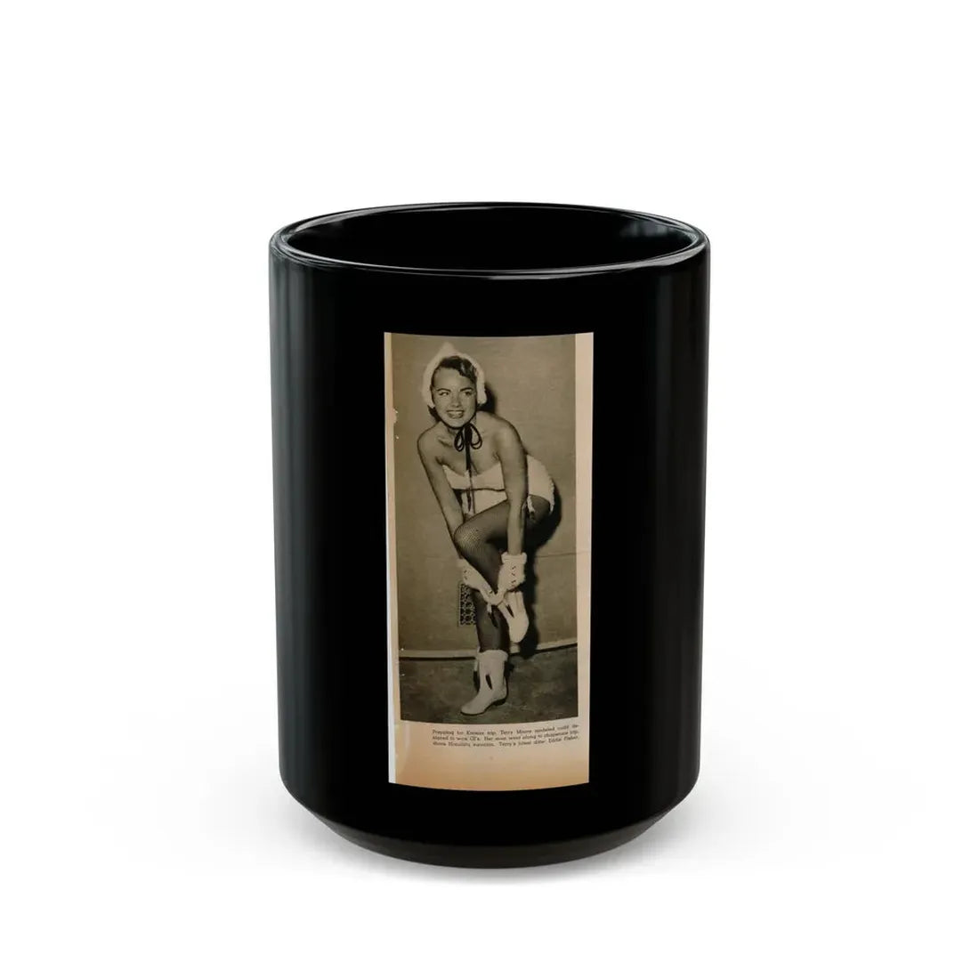 Terry Moore #652 - B&W Magazine Photo Clipping Circa 50's (Vintage Female Icon) Black Coffee Mug 15oz - Go Mug Yourself