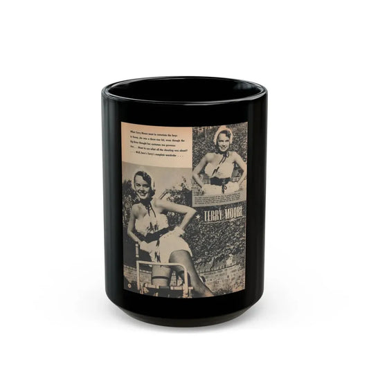 Terry Moore #657 - 8x11 Circa 50's Magazine Page 2 B&W Photos & Captions (Vintage Female Icon) Black Coffee Mug 15oz - Go Mug Yourself