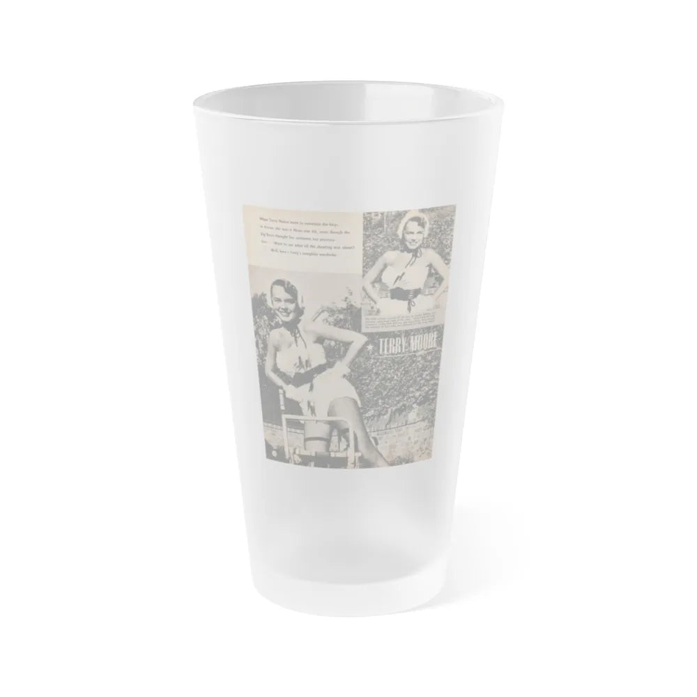 Terry Moore #657 - 8x11 Circa 50's Magazine Page 2 B&W Photos & Captions (Vintage Female Icon) Frosted Pint Glass 16oz-16oz-Frosted-Go Mug Yourself