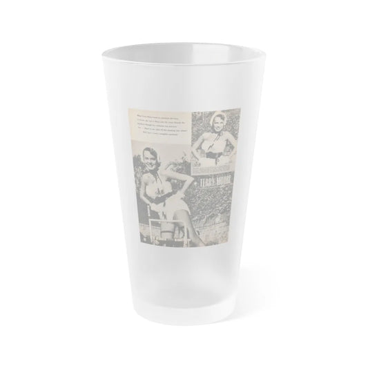 Terry Moore #657 - 8x11 Circa 50's Magazine Page 2 B&W Photos & Captions (Vintage Female Icon) Frosted Pint Glass 16oz-16oz-Frosted-Go Mug Yourself