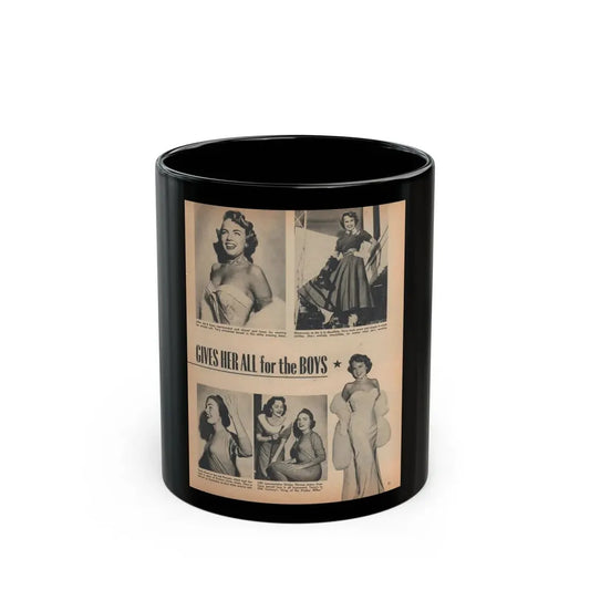 Terry Moore #658 - 8x10 Circa 50's Magzine Page with, 5 Small B&W Photos & Captions (Vintage Female Icon) Black Coffee Mug 11oz - Go Mug Yourself