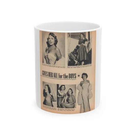 Terry Moore #658 - 8x10 Circa 50's Magzine Page with, 5 Small B&W Photos & Captions (Vintage Female Icon) White Coffee Mug 11oz - Go Mug Yourself