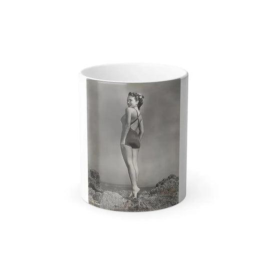 Terry Moore #702 - 1-Piece B&W Full Body Barefoot Swimsuit Cheesecake Vintage Photo from 12-28-53 (Vintage Female Icon) Color Changing Mug 11oz Default Title 11oz - Go Mug Yourself