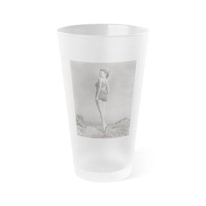 Terry Moore #702 - 1-Piece B&W Full Body Barefoot Swimsuit Cheesecake Vintage Photo from 12-28-53 (Vintage Female Icon) Frosted Pint Glass 16oz-16oz-Frosted-Go Mug Yourself