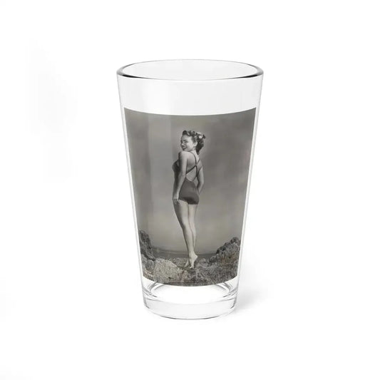 Terry Moore #702 - 1-Piece B&W Full Body Barefoot Swimsuit Cheesecake Vintage Photo from 12-28-53 (Vintage Female Icon) Pint Glass 16oz 16oz - Go Mug Yourself