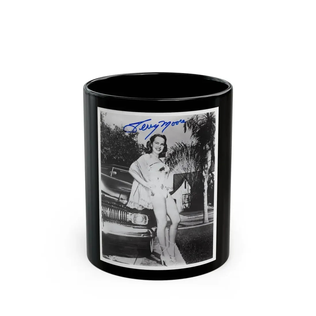 Terry Moore #703 - 8x10 1-Piece Swimsuit B&W Cheesecake Vintage Pin-Up Photo from Early 50's Autographed (Vintage Female Icon) Black Coffee Mug 11oz - Go Mug Yourself