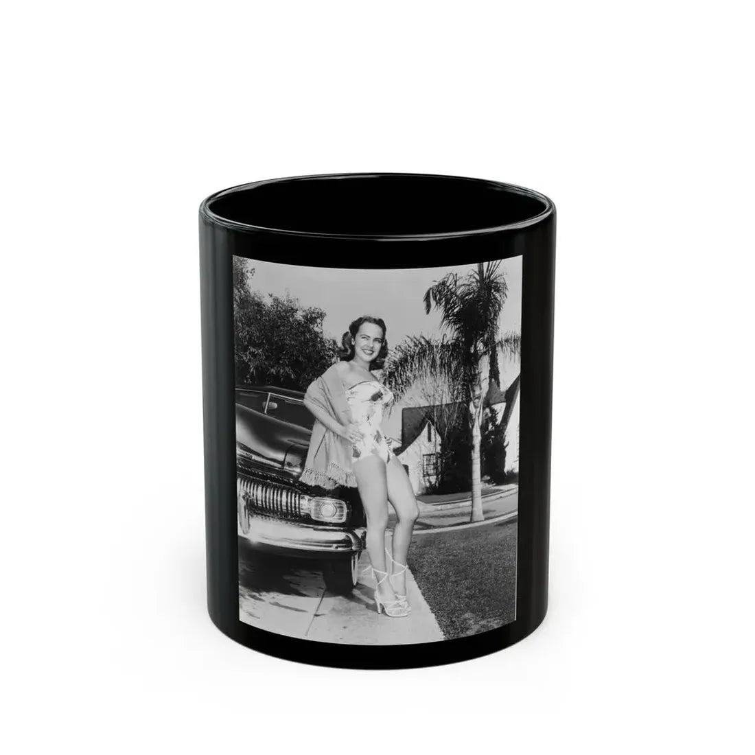 Terry Moore #703 - 8x10 1-Piece Swimsuit B&W Cheesecake Vintage Pin-Up Photo from Early 50's (Vintage Female Icon) Black Coffee Mug 11oz - Go Mug Yourself