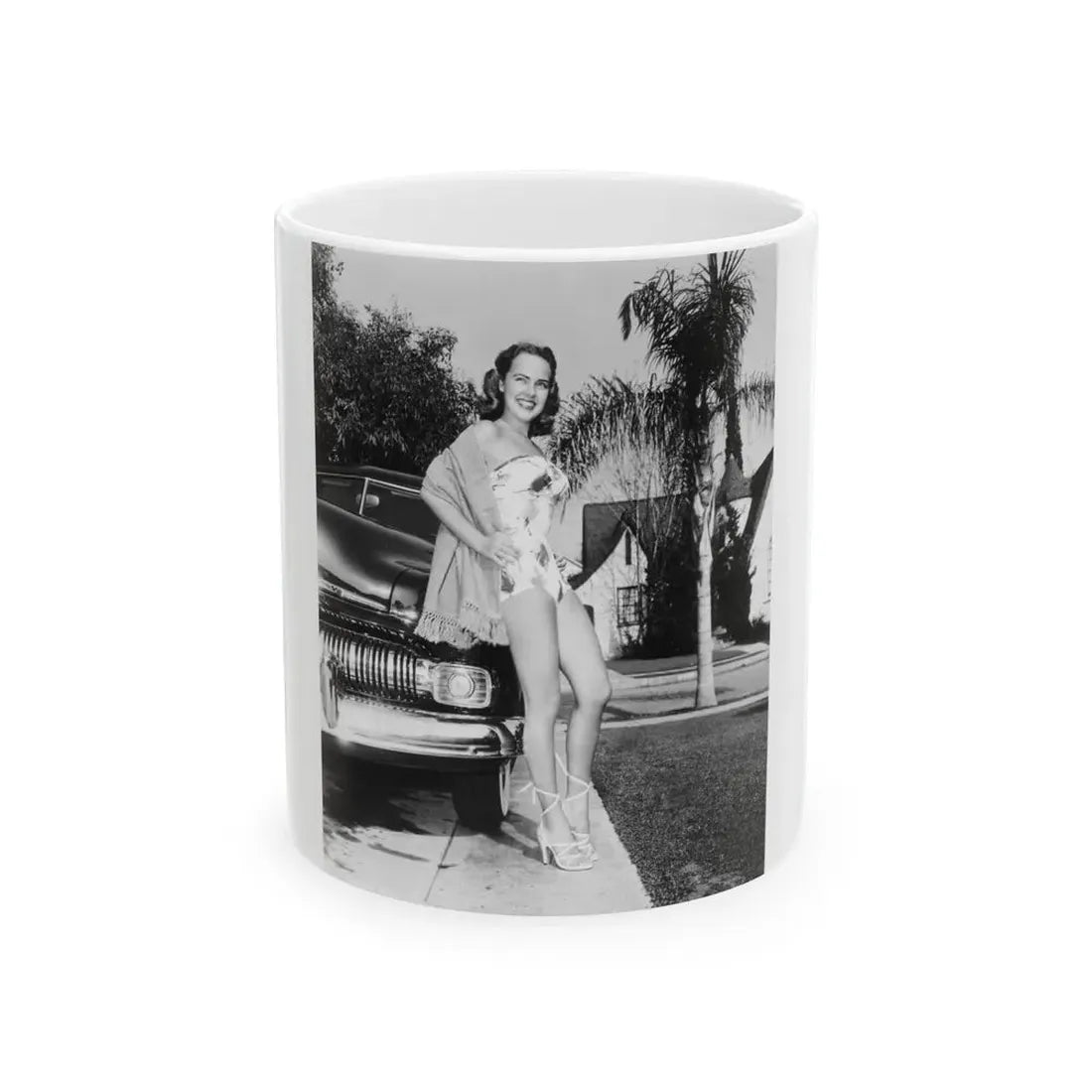 Terry Moore #703 - 8x10 1-Piece Swimsuit B&W Cheesecake Vintage Pin-Up Photo from Early 50's (Vintage Female Icon) White Coffee Mug 11oz - Go Mug Yourself