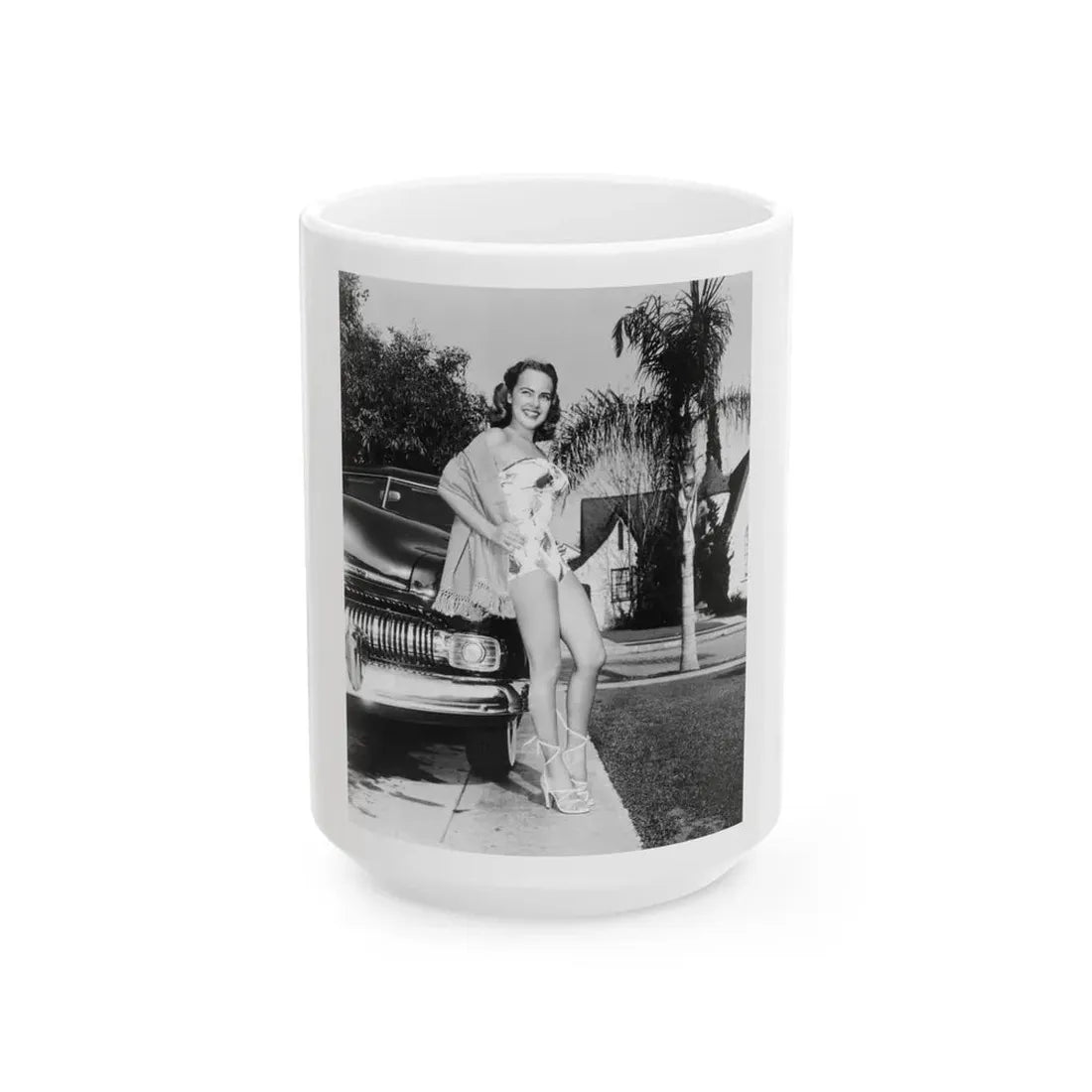 Terry Moore #703 - 8x10 1-Piece Swimsuit B&W Cheesecake Vintage Pin-Up Photo from Early 50's (Vintage Female Icon) White Coffee Mug 15oz - Go Mug Yourself