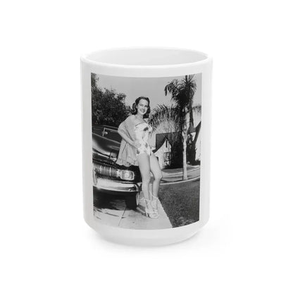 Terry Moore #703 - 8x10 1-Piece Swimsuit B&W Cheesecake Vintage Pin-Up Photo from Early 50's (Vintage Female Icon) White Coffee Mug 15oz - Go Mug Yourself