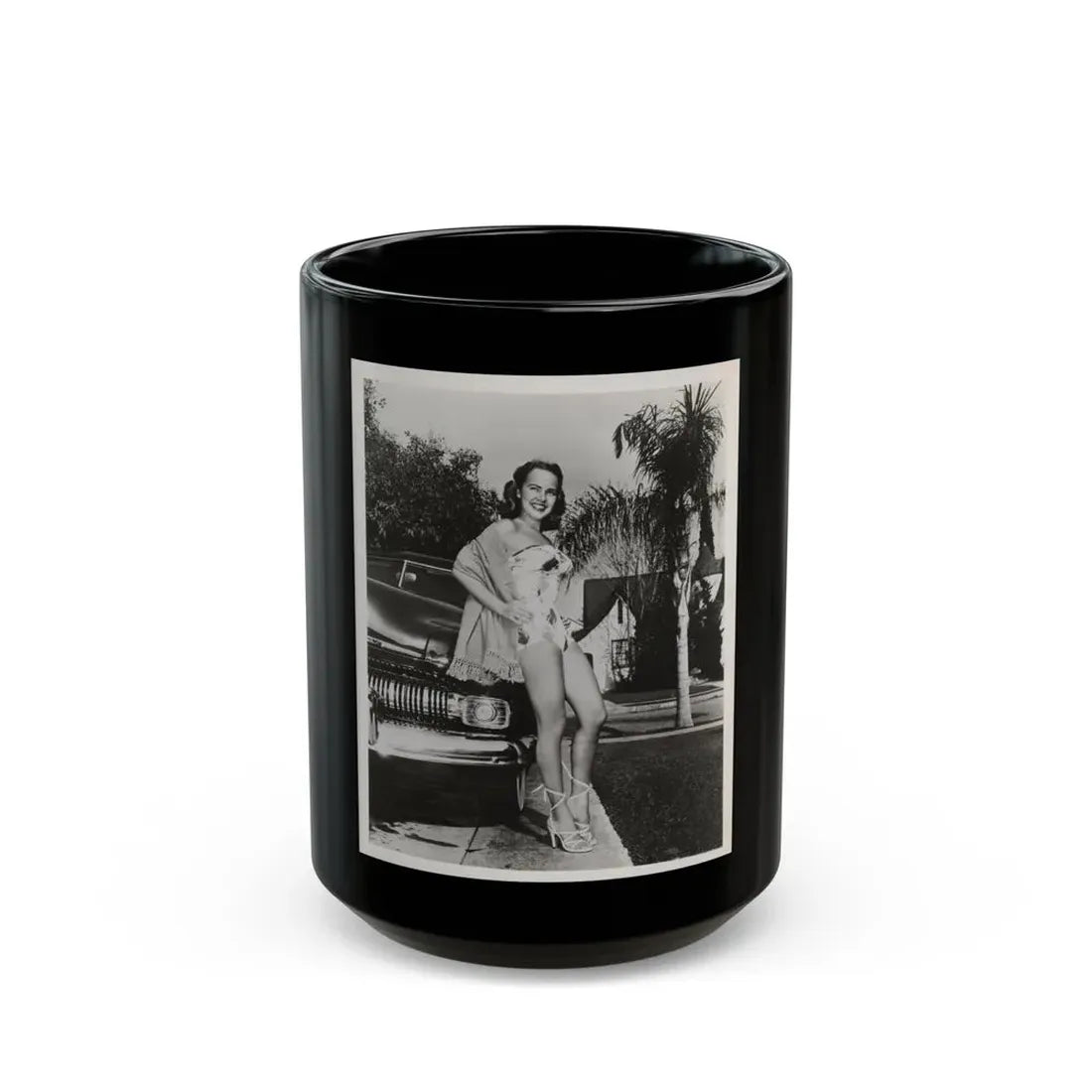 Terry Moore #703 - 8x10 1-Piece Swimsuit B&W Cheesecake Vintage Pin-Up Photo from Early 50's1 (Vintage Female Icon) Black Coffee Mug 15oz - Go Mug Yourself