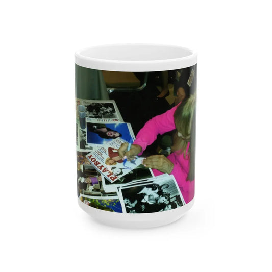 Terry Moore #703 - 8x10 1-Piece Swimsuit B&W Cheesecake Vintage Pin-Up Photo from Early 50's Autograph C.O.A. of signing another item at that signing (Vintage Female Icon) White Coffee Mug-15oz-Go Mug Yourself