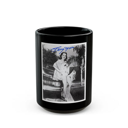 Terry Moore #703 - 8x10 1-Piece Swimsuit B&W Cheesecake Vintage Pin-Up Photo from Early 50's Autographed (Vintage Female Icon) Black Coffee Mug-15oz-Go Mug Yourself