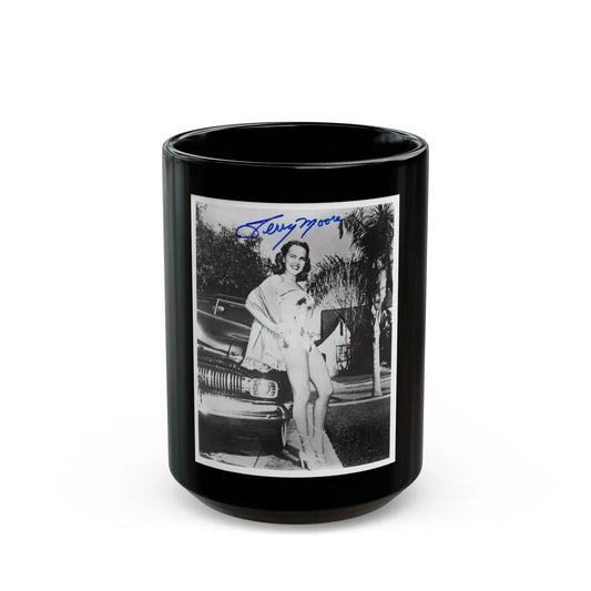 Terry Moore #703 - 8x10 1-Piece Swimsuit B&W Cheesecake Vintage Pin-Up Photo from Early 50's Autographed (Vintage Female Icon) Black Coffee Mug-15oz-Go Mug Yourself