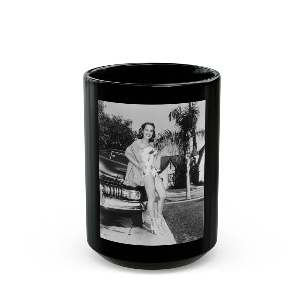 Terry Moore #703 - 8x10 1-Piece Swimsuit B&W Cheesecake Vintage Pin-Up Photo from Early 50's (Vintage Female Icon) Black Coffee Mug-15oz-Go Mug Yourself