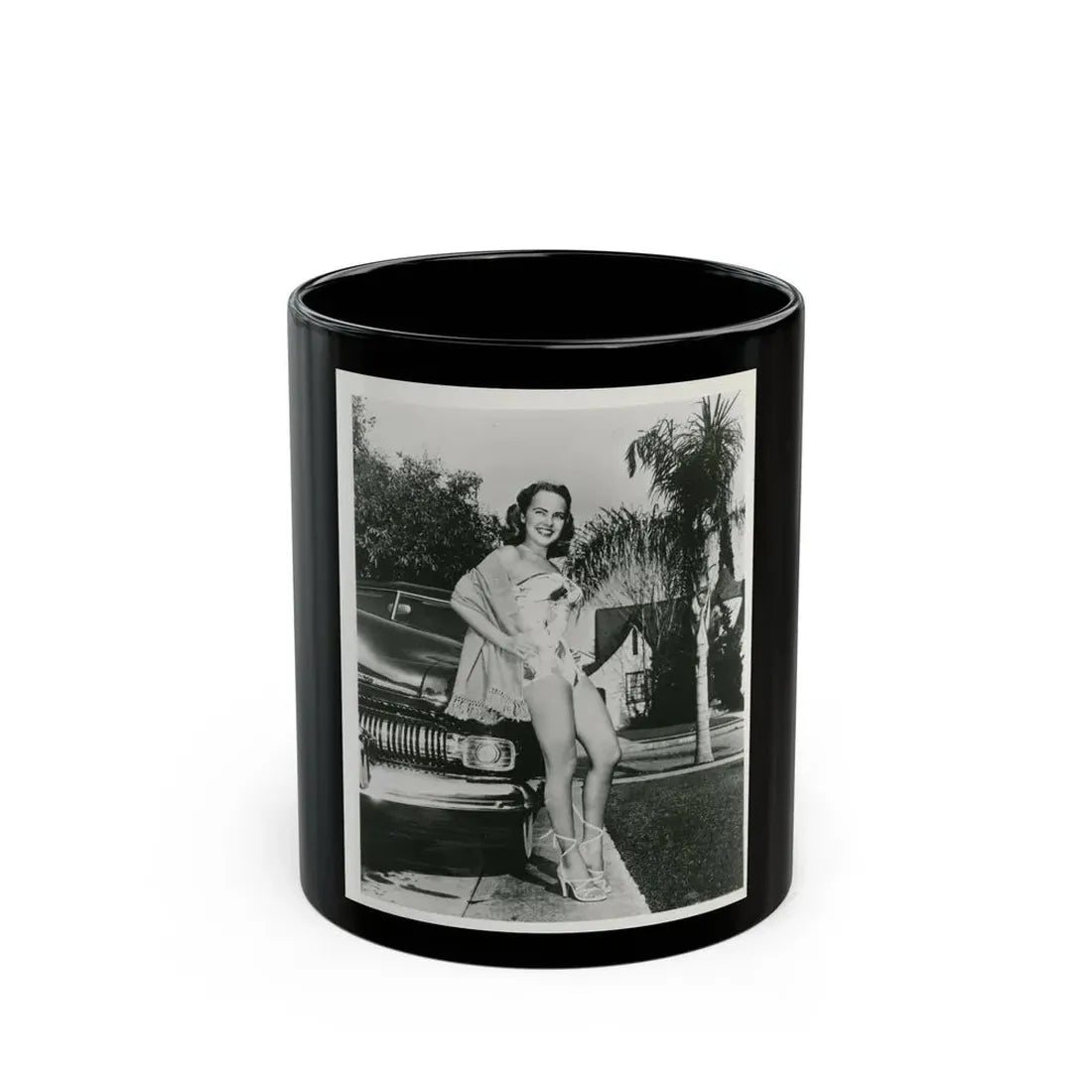 Terry Moore #703 - 8x10 1-Piece Swimsuit B&W Cheesecake Vintage Pin-Up Photo (Vintage Female Icon) Black Coffee Mug 11oz - Go Mug Yourself
