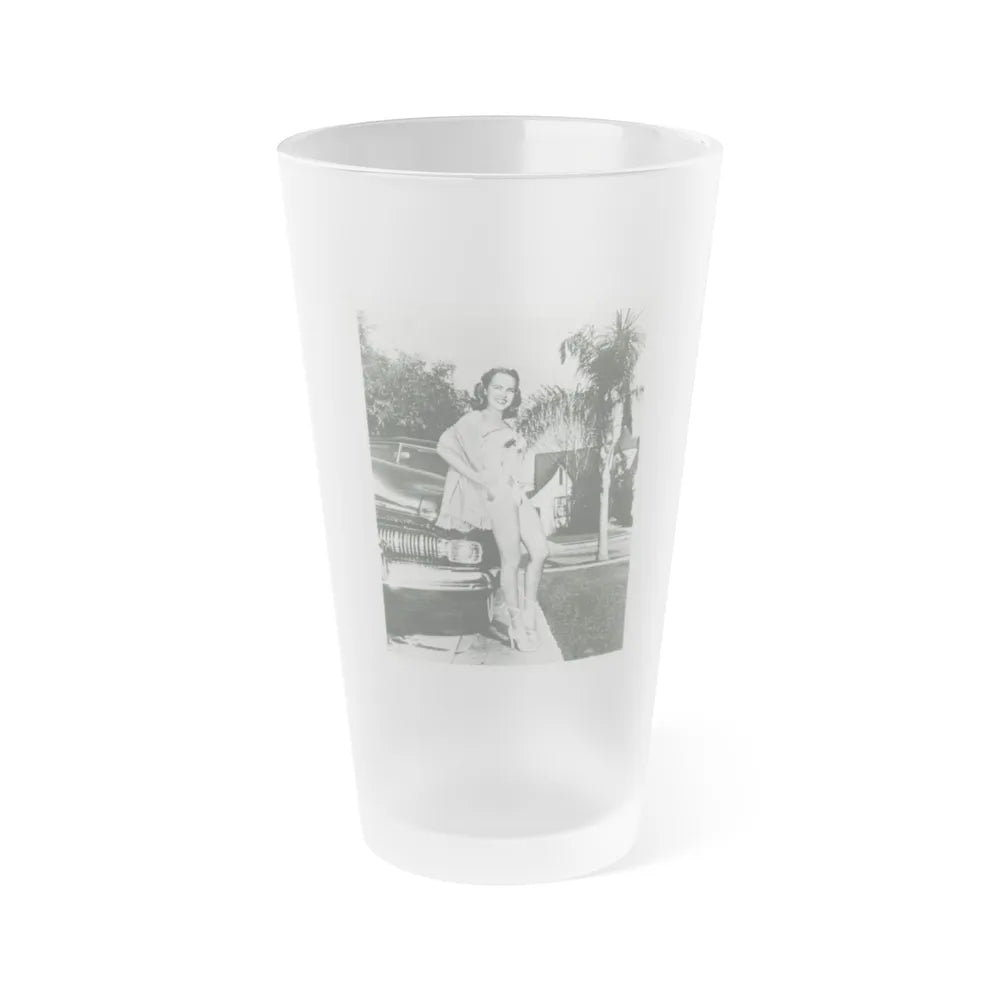 Terry Moore #703 - 8x10 1-Piece Swimsuit B&W Cheesecake Vintage Pin-Up Photo (Vintage Female Icon) Frosted Pint Glass 16oz-16oz-Frosted-Go Mug Yourself