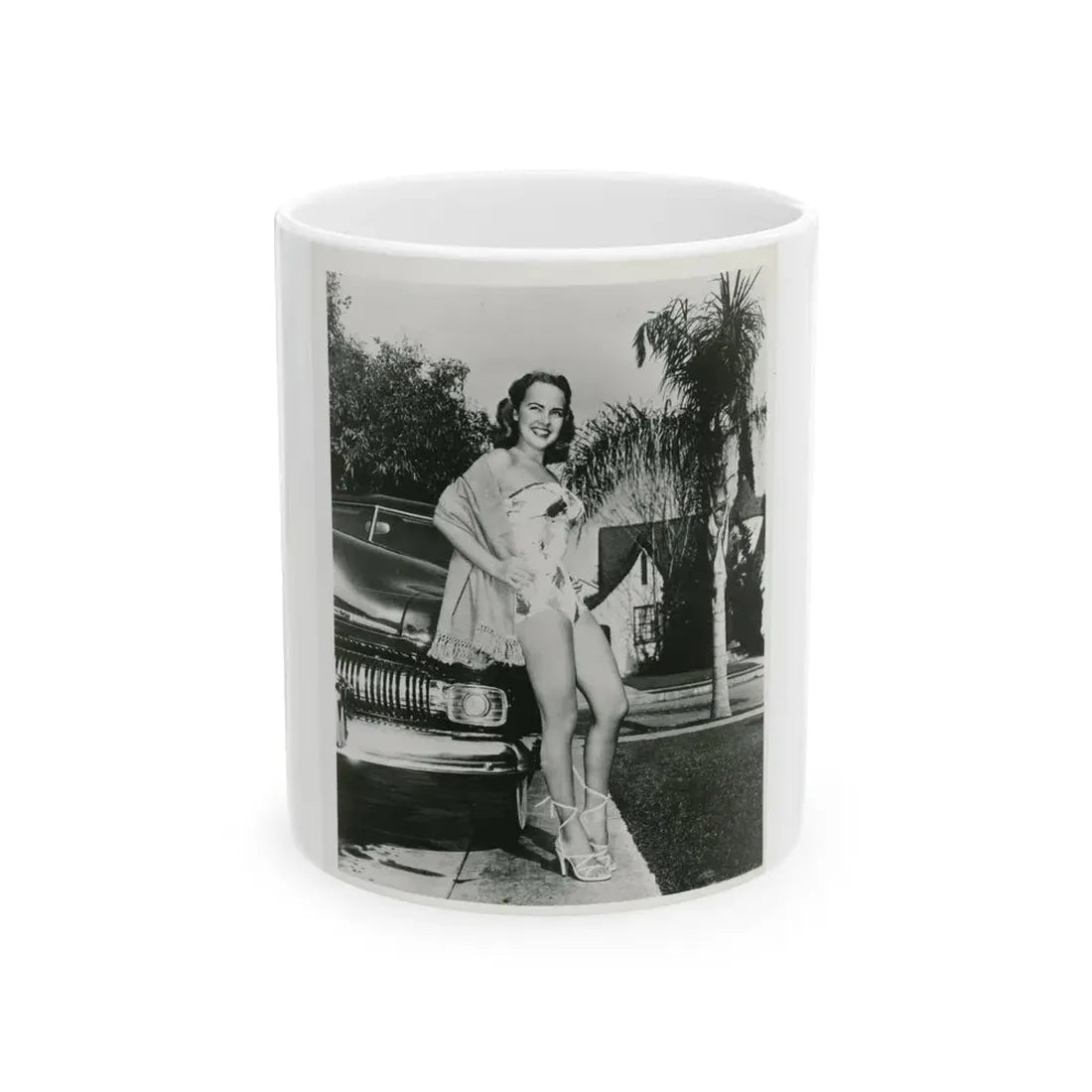 Terry Moore #703 - 8x10 1-Piece Swimsuit B&W Cheesecake Vintage Pin-Up Photo (Vintage Female Icon) White Coffee Mug 11oz - Go Mug Yourself
