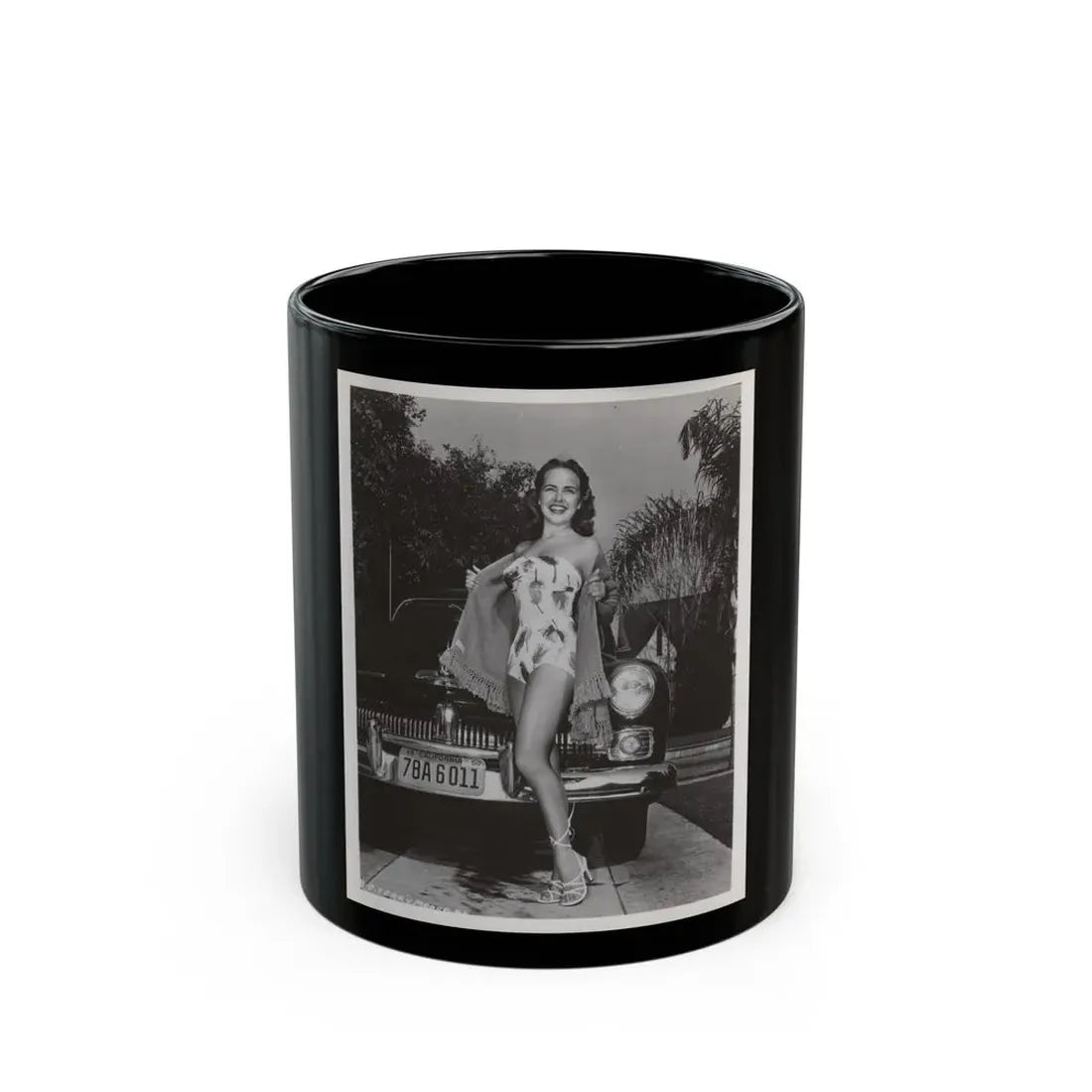 Terry Moore #704 - 8x10 1-Piece Swimsuit B&W Cheesecake Vintage Pin-Up Photo from Early 50's (Vintage Female Icon) Black Coffee Mug 11oz - Go Mug Yourself