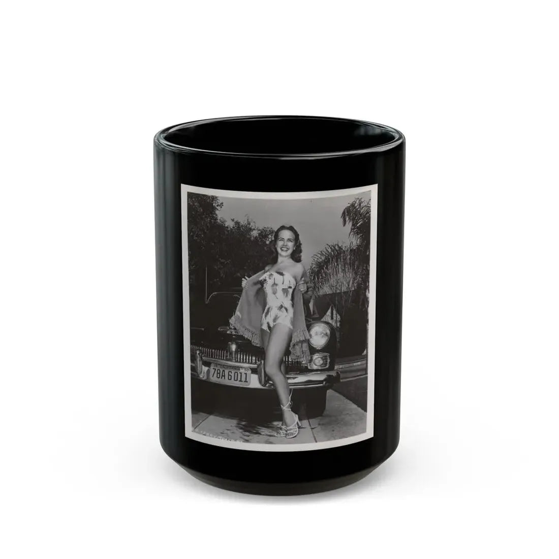 Terry Moore #704 - 8x10 1-Piece Swimsuit B&W Cheesecake Vintage Pin-Up Photo from Early 50's (Vintage Female Icon) Black Coffee Mug 15oz - Go Mug Yourself