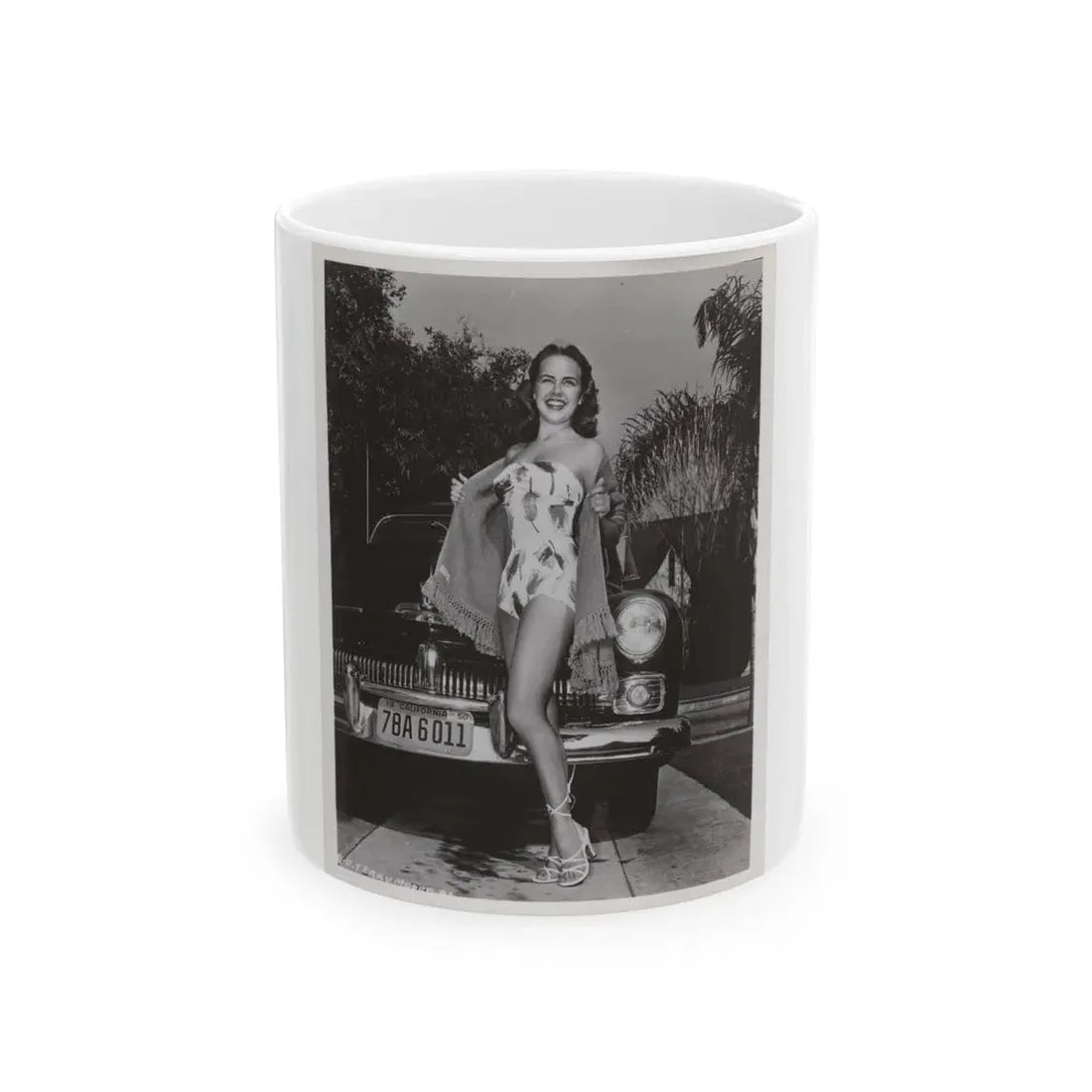 Terry Moore #704 - 8x10 1-Piece Swimsuit B&W Cheesecake Vintage Pin-Up Photo from Early 50's (Vintage Female Icon) White Coffee Mug 11oz - Go Mug Yourself