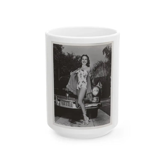 Terry Moore #704 - 8x10 1-Piece Swimsuit B&W Cheesecake Vintage Pin-Up Photo from Early 50's (Vintage Female Icon) White Coffee Mug 15oz - Go Mug Yourself
