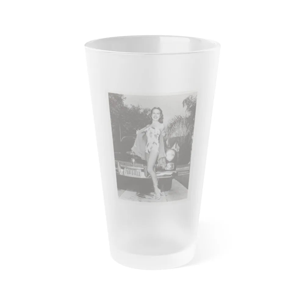 Terry Moore #704 - 8x10 1-Piece Swimsuit B&W Cheesecake Vintage Pin-Up Photo from Early 50's (Vintage Female Icon) Frosted Pint Glass 16oz-16oz-Frosted-Go Mug Yourself