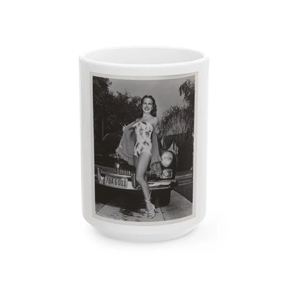 Terry Moore #704 - 8x10 1-Piece Swimsuit B&W Cheesecake Vintage Pin-Up Photo from Early 50's (Vintage Female Icon) White Coffee Mug-15oz-Go Mug Yourself