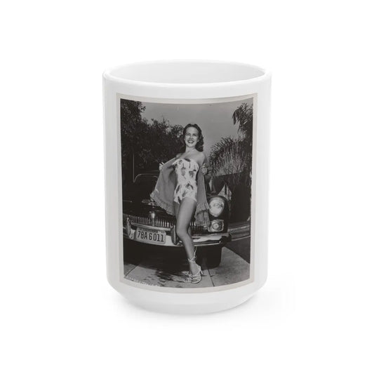Terry Moore #704 - 8x10 1-Piece Swimsuit B&W Cheesecake Vintage Pin-Up Photo from Early 50's (Vintage Female Icon) White Coffee Mug-15oz-Go Mug Yourself