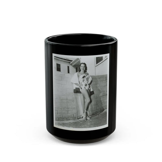 Terry Moore #706 - 8x10 1-Piece Swimsuit B&W Cheesecake Vintage Pin-Up Photo (Vintage Female Icon) Black Coffee Mug-15oz-Go Mug Yourself