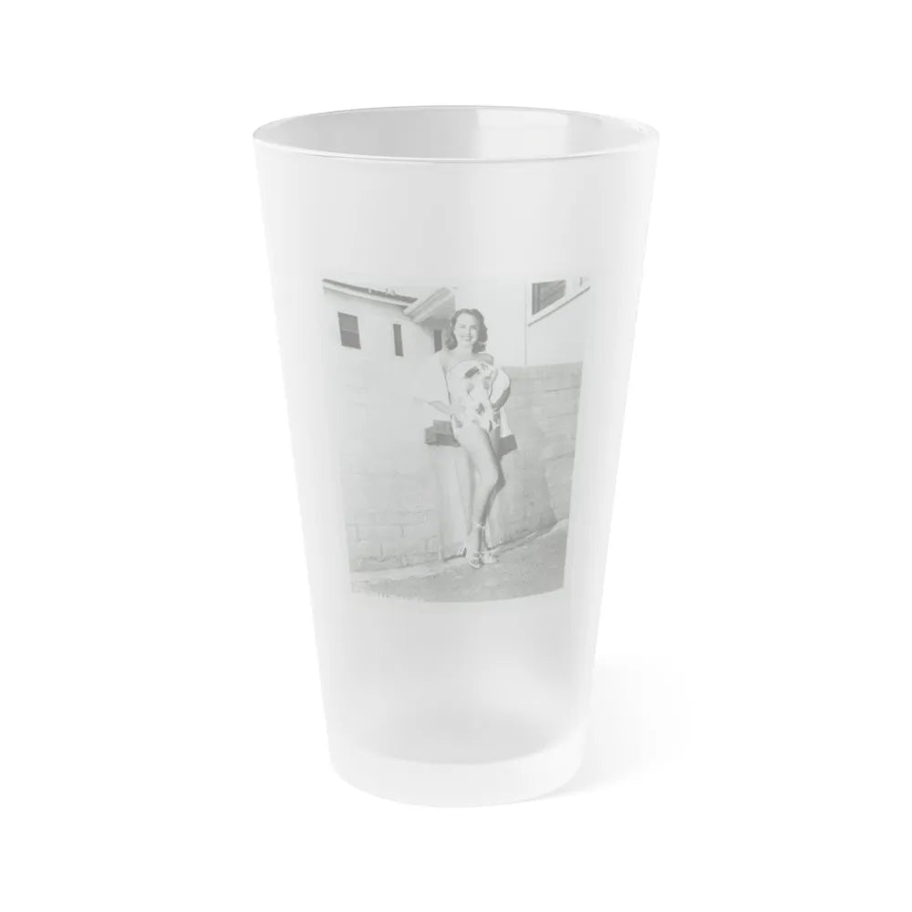 Terry Moore #706 - 8x10 1-Piece Swimsuit B&W Cheesecake Vintage Pin-Up Photo (Vintage Female Icon) Frosted Pint Glass 16oz-16oz-Frosted-Go Mug Yourself