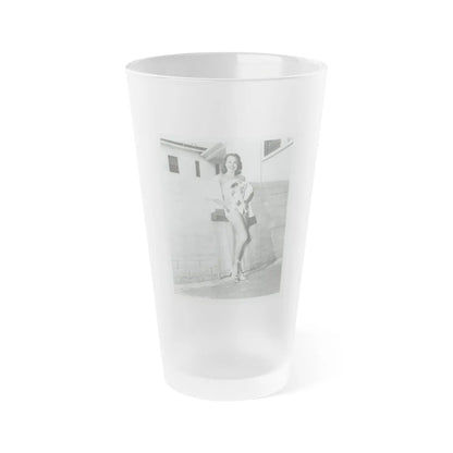 Terry Moore #706 - 8x10 1-Piece Swimsuit B&W Cheesecake Vintage Pin-Up Photo (Vintage Female Icon) Frosted Pint Glass 16oz-16oz-Frosted-Go Mug Yourself