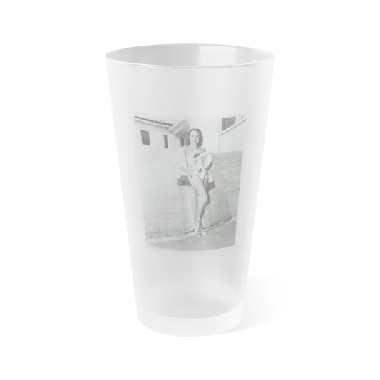 Terry Moore #706 - 8x10 1-Piece Swimsuit B&W Cheesecake Vintage Pin-Up Photo (Vintage Female Icon) Frosted Pint Glass 16oz-16oz-Frosted-Go Mug Yourself