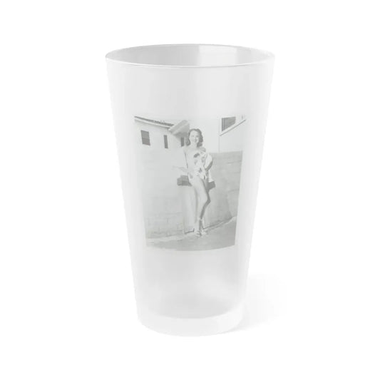 Terry Moore #706 - 8x10 1-Piece Swimsuit B&W Cheesecake Vintage Pin-Up Photo (Vintage Female Icon) Frosted Pint Glass 16oz 16oz Frosted - Go Mug Yourself