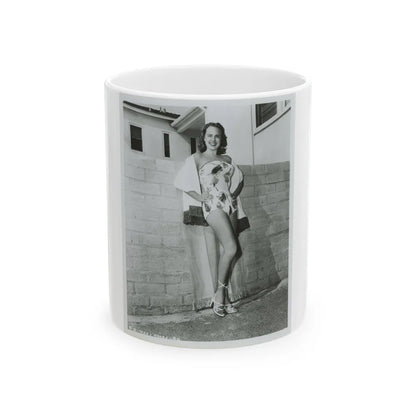 Terry Moore #706 - 8x10 1-Piece Swimsuit B&W Cheesecake Vintage Pin-Up Photo (Vintage Female Icon) White Coffee Mug-11oz-Go Mug Yourself