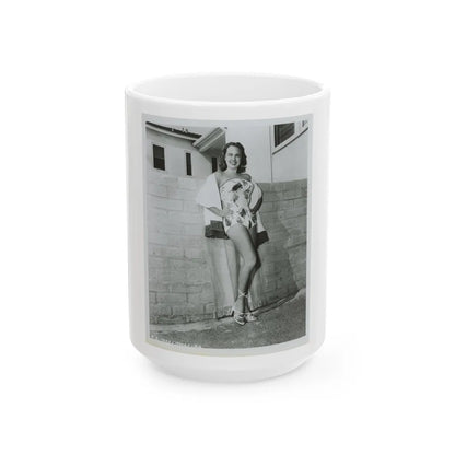 Terry Moore #706 - 8x10 1-Piece Swimsuit B&W Cheesecake Vintage Pin-Up Photo (Vintage Female Icon) White Coffee Mug-15oz-Go Mug Yourself