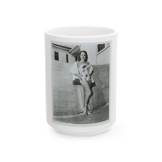 Terry Moore #706 - 8x10 1-Piece Swimsuit B&W Cheesecake Vintage Pin-Up Photo (Vintage Female Icon) White Coffee Mug-15oz-Go Mug Yourself