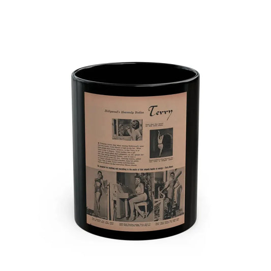 Terry Moore #707 - 8.5x11 Magazine Page 2 small photos & 3 medium sized ones all B&W short article & captions circa 1950's (Vintage Female Icon) Black Coffee Mug 11oz - Go Mug Yourself